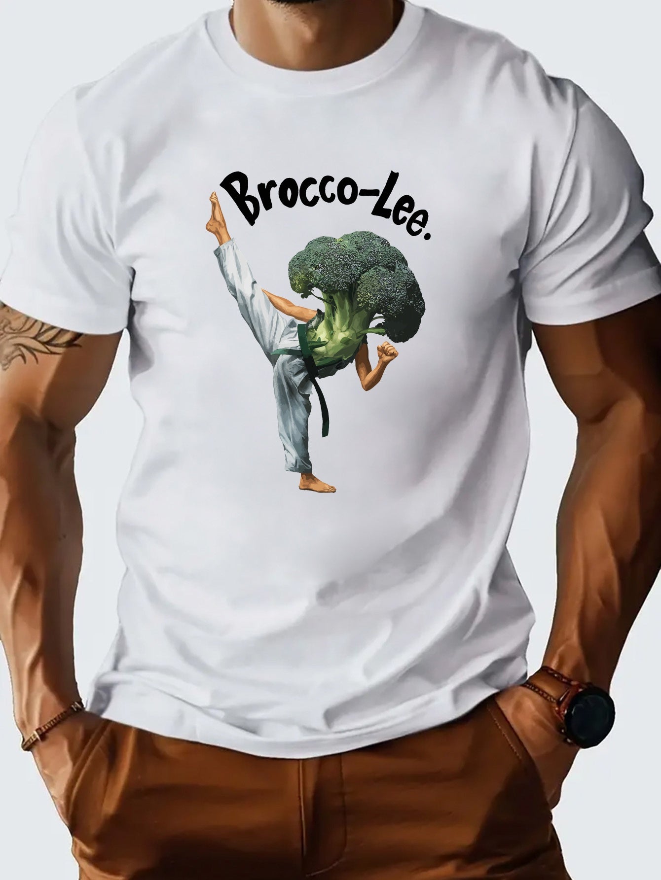 Men's Broccoli Graphic Print T-shirt For Summer, Stylish Casual Short Sleeve Tees For Males