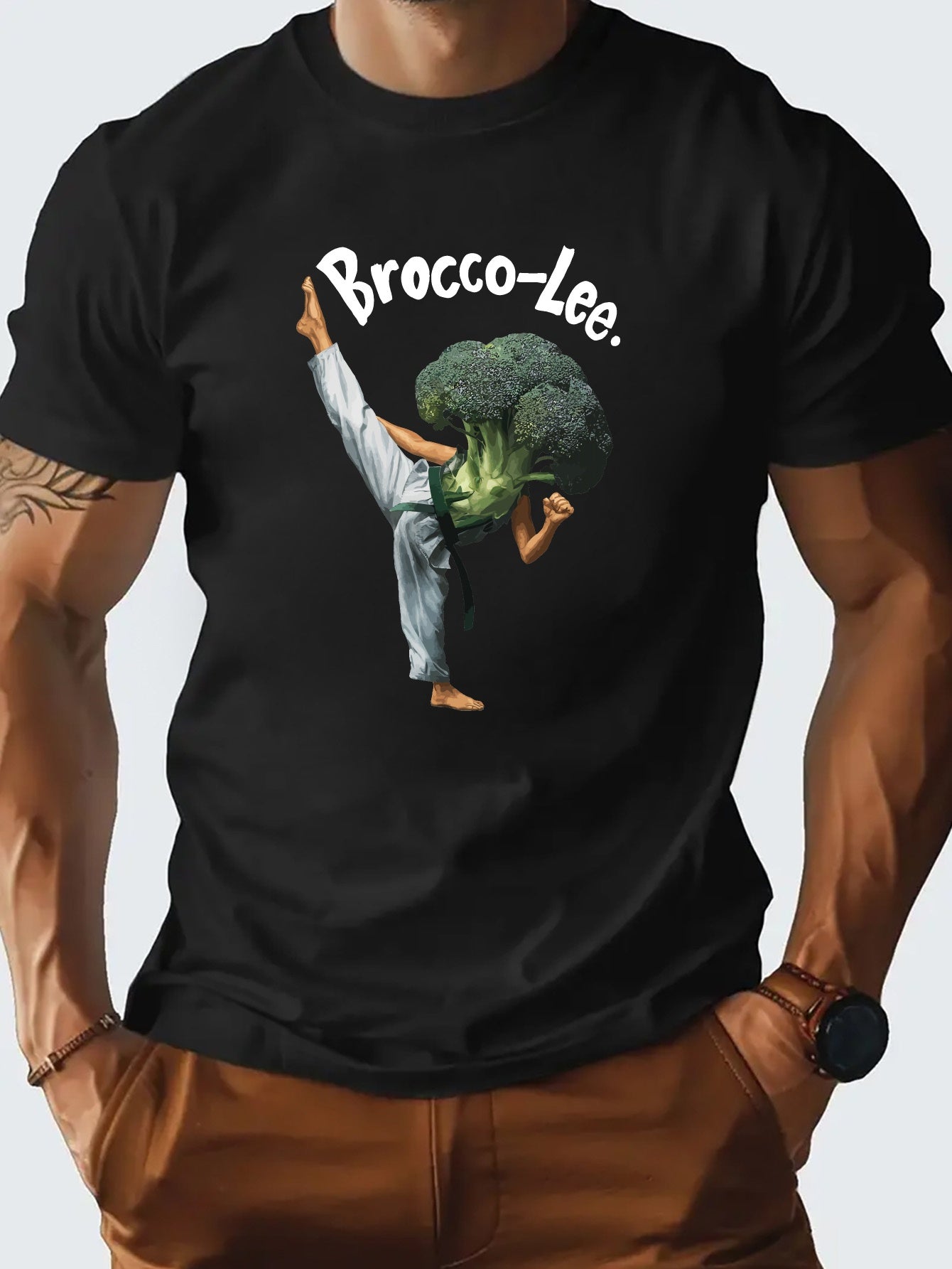 Men's Broccoli Graphic Print T-shirt For Summer, Stylish Casual Short Sleeve Tees For Males