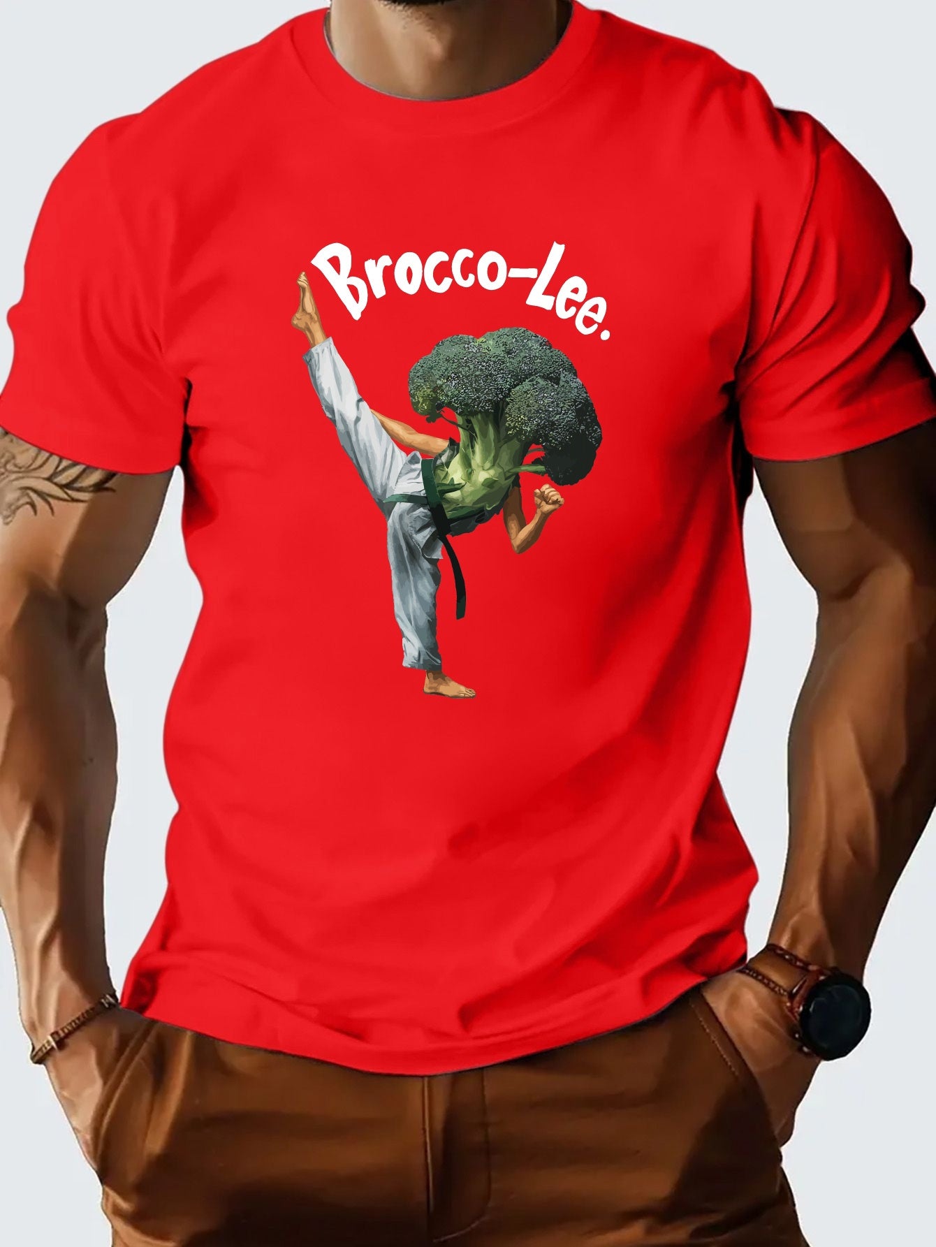 Men's Broccoli Graphic Print T-shirt For Summer, Stylish Casual Short Sleeve Tees For Males