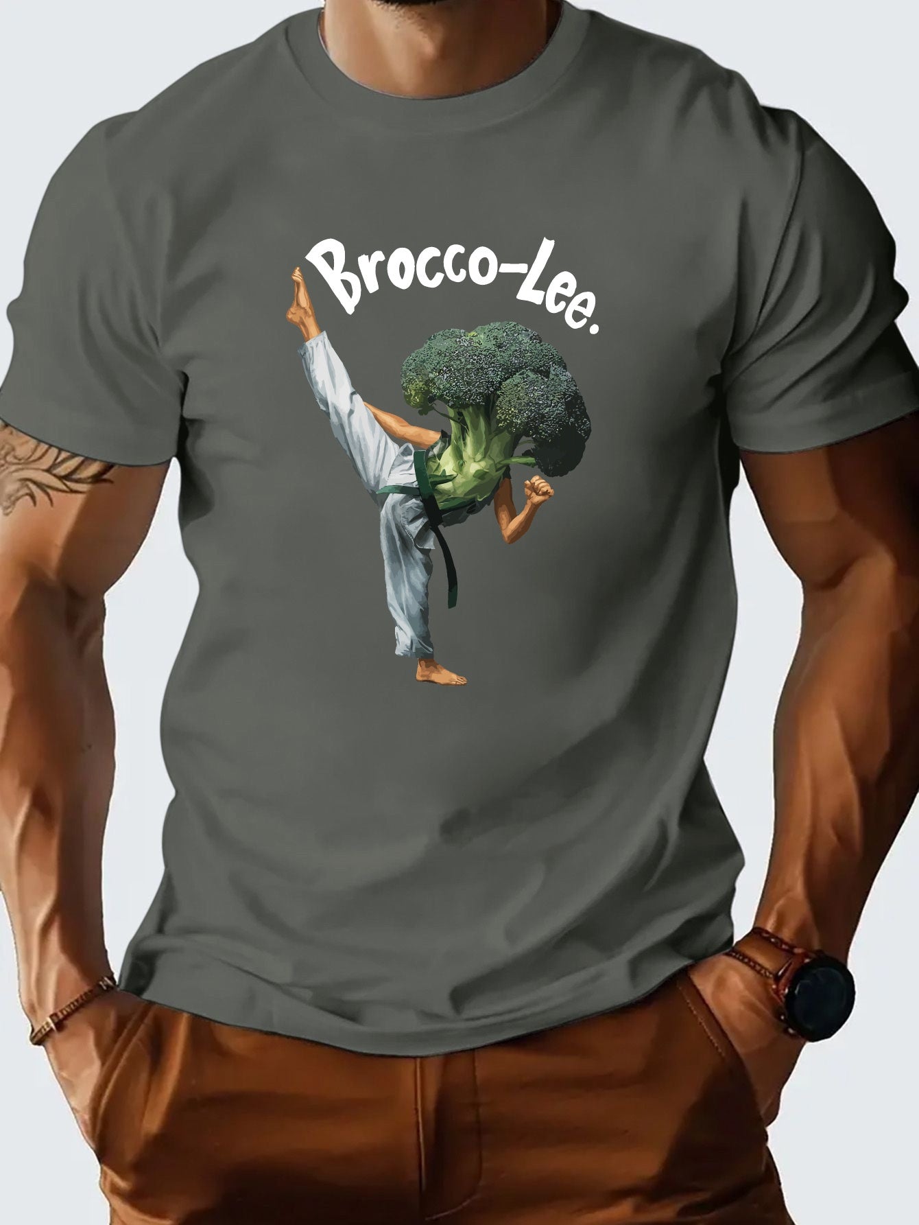 Men's Broccoli Graphic Print T-shirt For Summer, Stylish Casual Short Sleeve Tees For Males