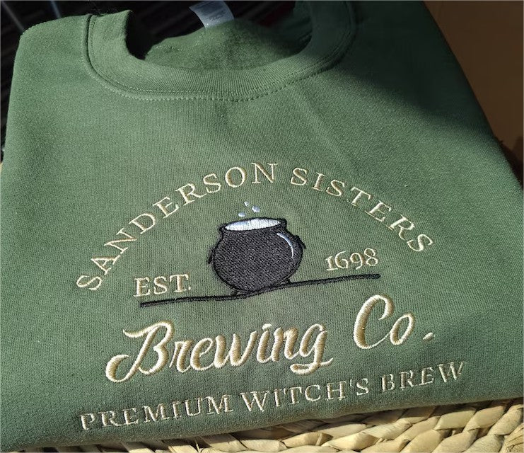 Sanderson Sisters Embroidered Halloween Sweatshirt | Vintage Spooky Season Sweatshirt | Halloween Brewing Co