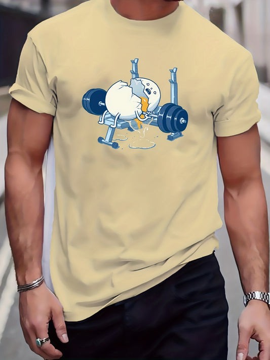 Egg Weight Lifting Accident Graphic T-Shirt - Funny Gym Humor Men's Tee