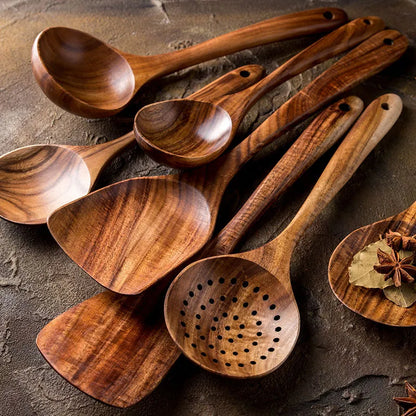 TeakCraft Natural Wood Kitchen Tool Set - DINING DREAMS STORE