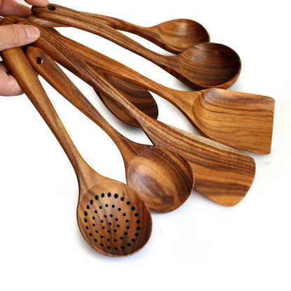 TeakCraft Natural Wood Kitchen Tool Set - DINING DREAMS STORE