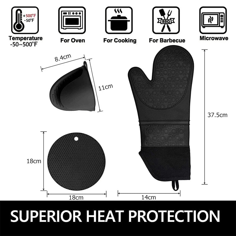HeatShield Extra Long Oven Mitts & Pot Holders Set - DINING DREAMS STORE