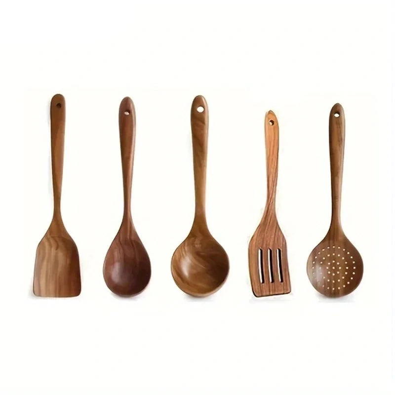 TeakHarmony Natural Wooden Kitchen Utensil Set - DINING DREAMS STORE