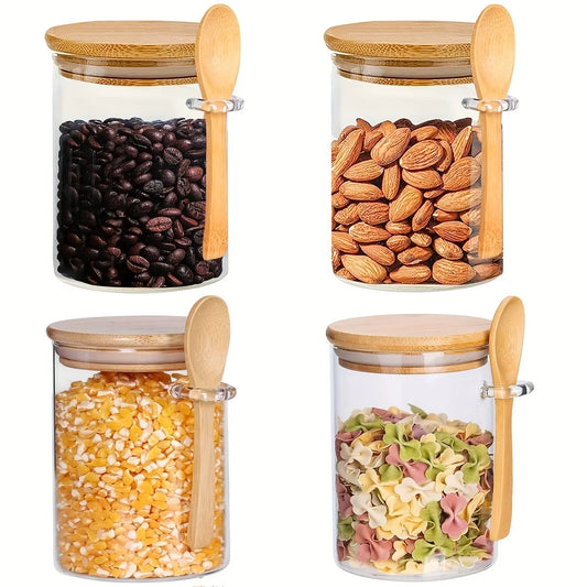 AromaSeal Glass Jars with Lids and Spoons - DINING DREAMS STORE