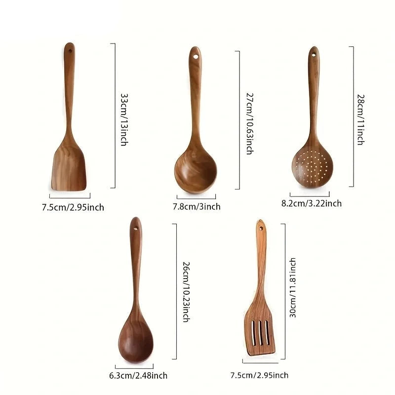 TeakHarmony Natural Wooden Kitchen Utensil Set - DINING DREAMS STORE