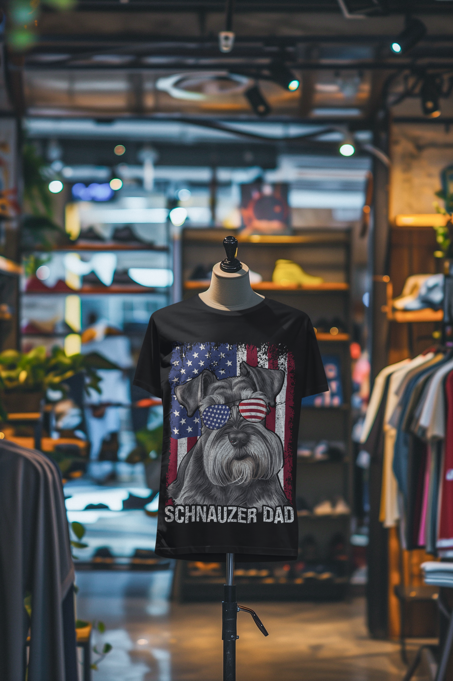 Schnauzer Dad T-Shirt with American Flag – Perfect Patriotic Gift for Dog Lovers!