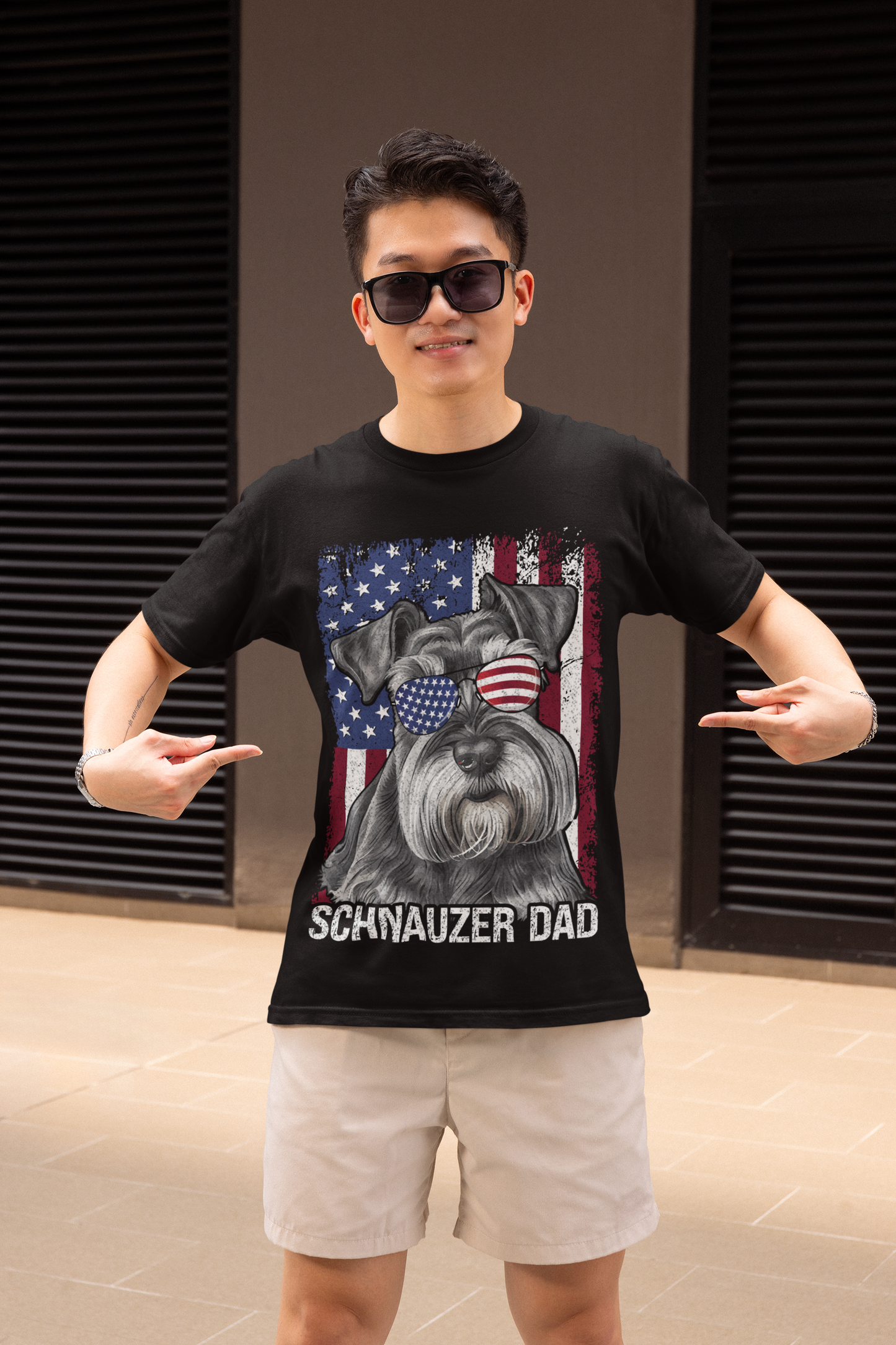 Schnauzer Dad T-Shirt with American Flag – Perfect Patriotic Gift for Dog Lovers!