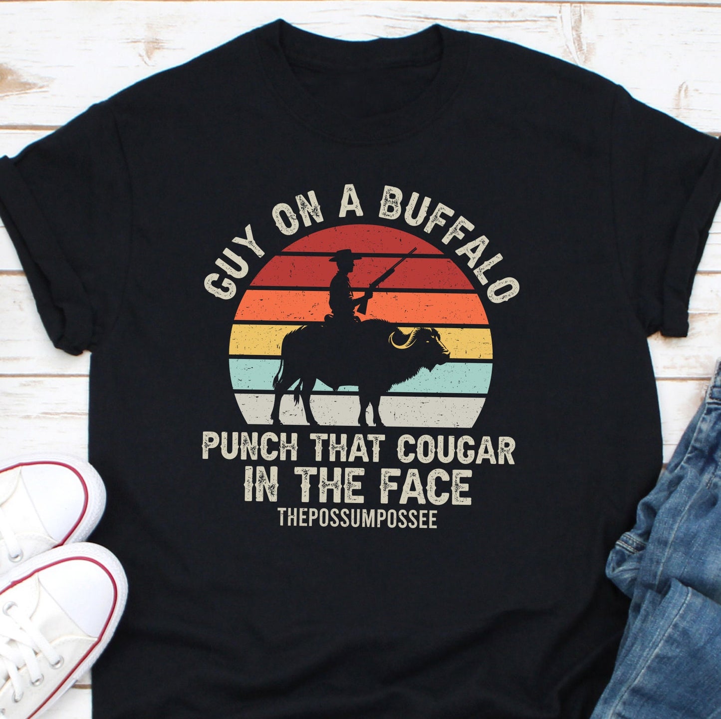 Guy On A Bufflao No Punch That Cougar In The Face Thepossumpossee Shirt, Bison Shirt, Cowboy Shirt, Buffalo Shirt, Buffalo Whisperer Shirt