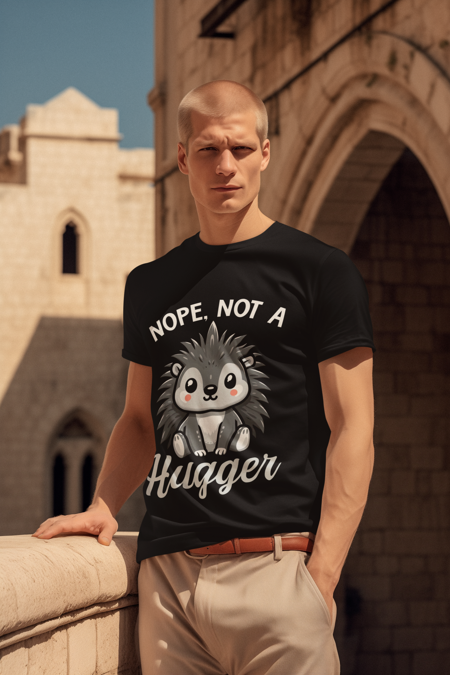 Nope, Not a Hugger" Porcupine Graphic T-Shirt